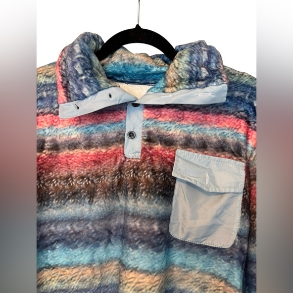 NWT Mens Colorful Stripe Snap Neck Fleece Chest Pocket Super Soft Size XL - Picture 2 of 4